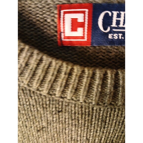 CHAPS Mens LARGE Green W/ Navy BLEND & NAVY  Logo COTTON Crewneck SWEATER - Picture 5 of 16